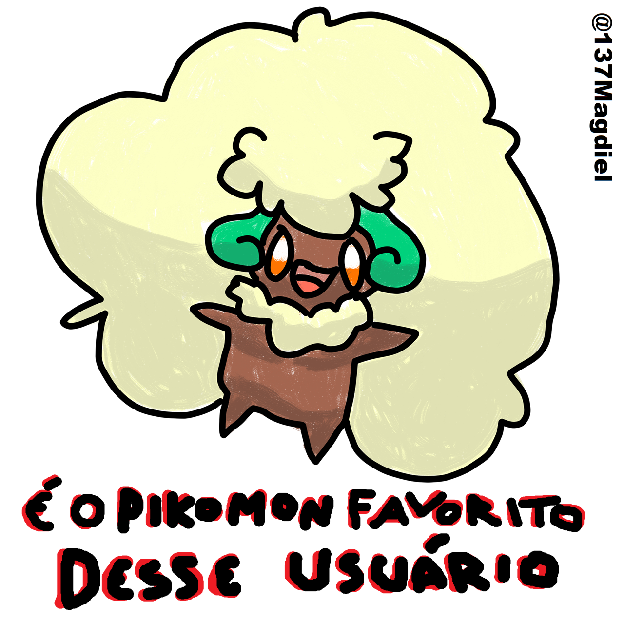 pokémon whimsicott e abaixo dele o texto 'é o pikomon favorito desse usuário'